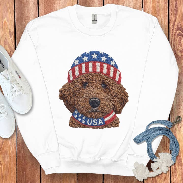 Puppy Jo - Wholesale Graphic Sweatshirt - Unisex - Patriotic Chocolate Doodle Sweatshirt3
