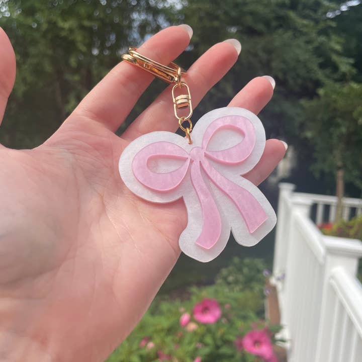 シルク製キーリング【 OF HAI】Bow Keyring Pink Wholesale pink bow keychain for your store