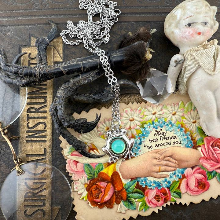 Frog Uranium Glass Necklace for wholesale by Corkscrew Curiosities