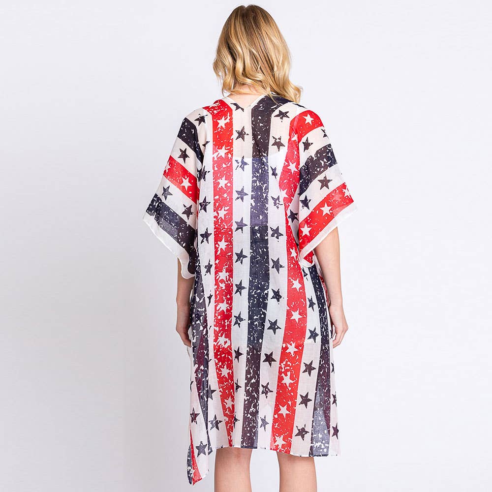 Sensibling Corp. - Wholesale Kimono - Women's - American USA Flag Star Print Kimono Poncho7