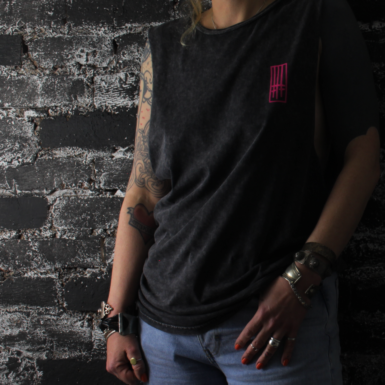 Godmachine - Wholesale Tanktop - Dames - Where Is My Mind Big Pink Skull Stonewash spiervest, uniseks3