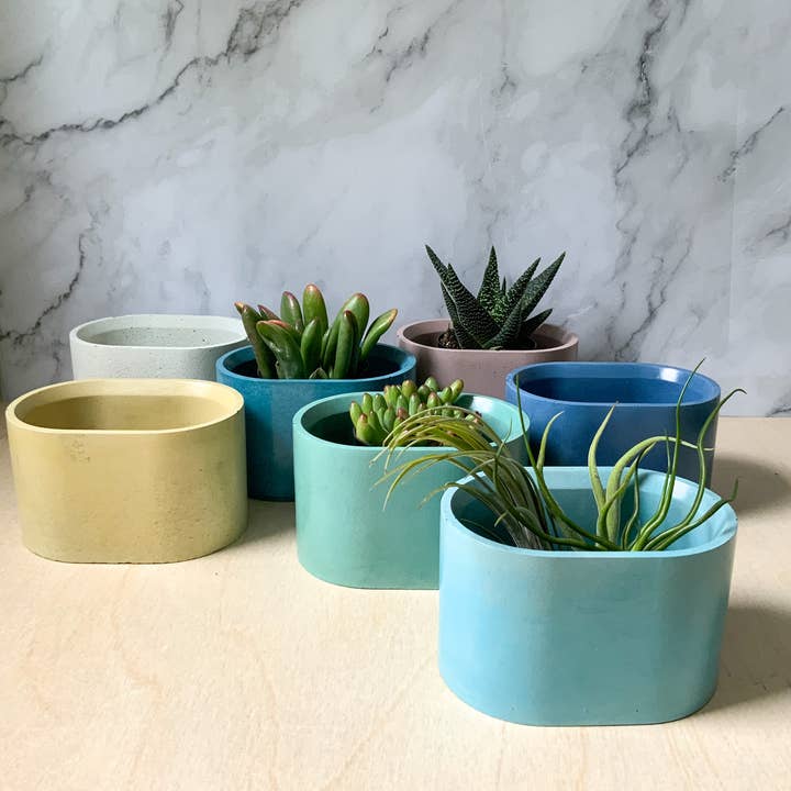 Succulent Oval Concrete Planter for wholesale by Left Corner Goods