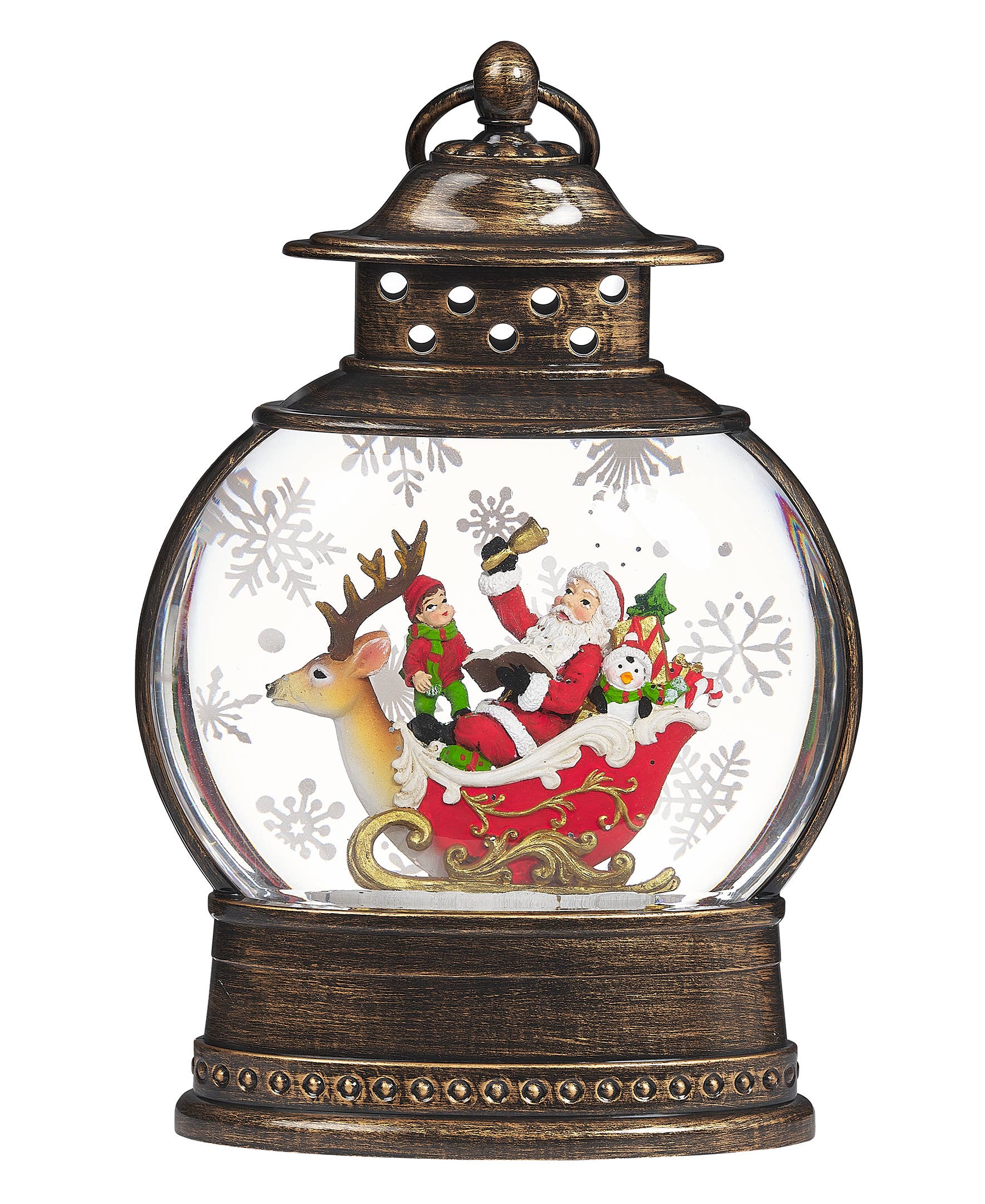 Roman - Vente Décoration de Noël - Lanterne tourbillonnante éclairée avec cerf et traîneau du Père Noël3