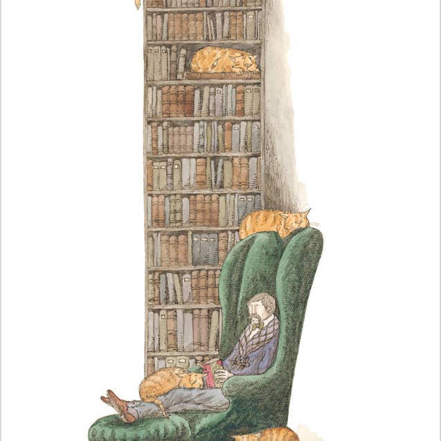 Pomegranate - Wholesale Stationery/Notecard Set - Edward Gorey: Bibliophile with Cats Notecard