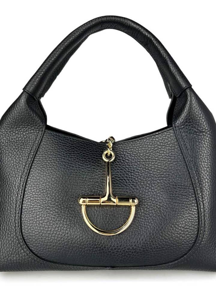 MI047BK Italian Black Genuine Leather Top Handle Bag for wholesale by JIJOU CAPRI