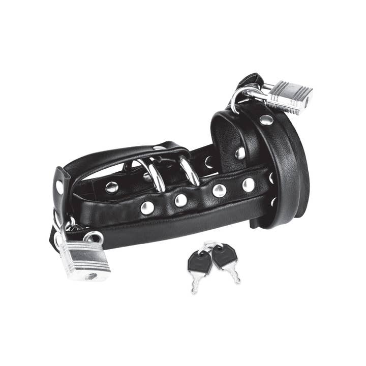 Lux Fetish Store – Brinquedo sexual por atacado – Bainha de castidade com bloqueio de pau Gimp Cock com anel de pau duplo de metal