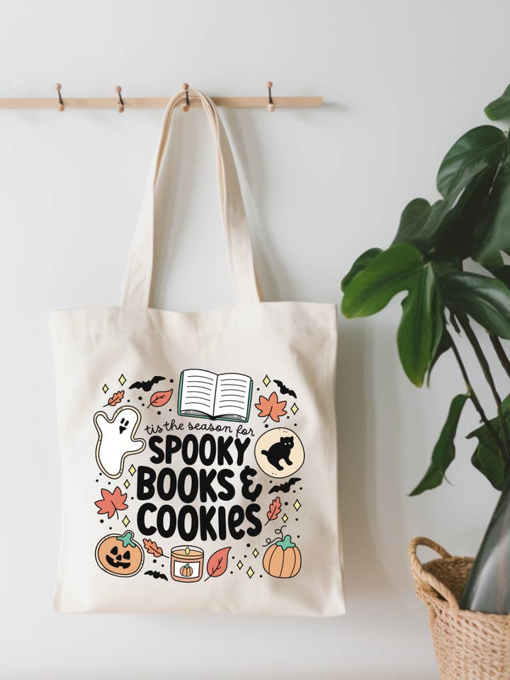 Spooky Books And Cookies Canvas Tote Bag for wholesale by EnchantingSunshine