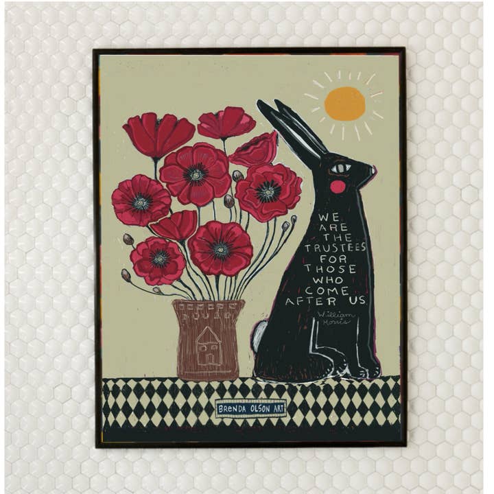 Art Print (8x10). Bunny and Poppies for wholesale by Blueberry Road Cards