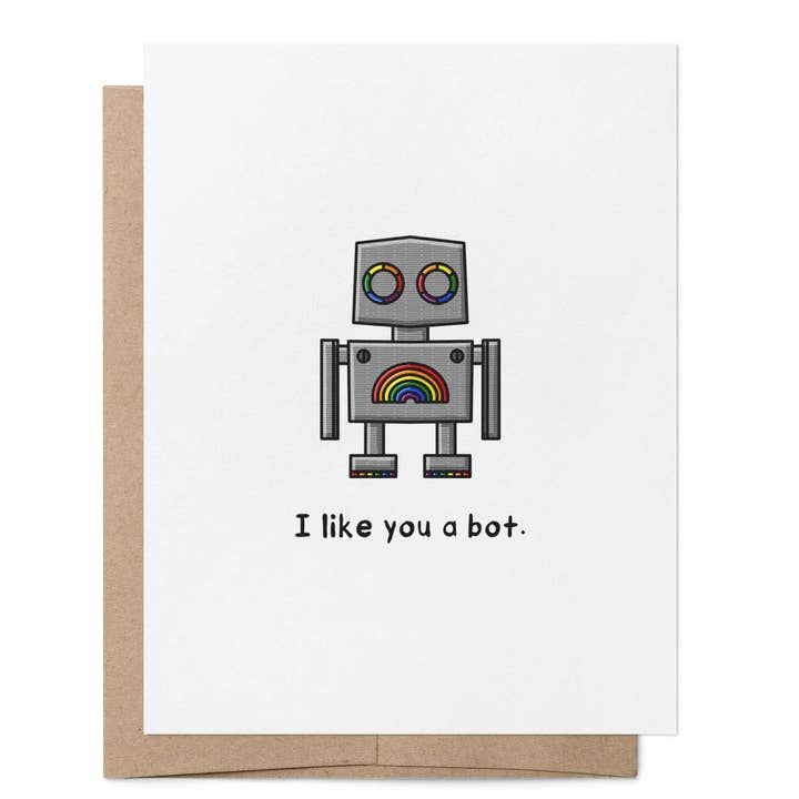 Me gustas un bot | Tarjeta de felicitación de amor LGBTQ+ para venta al por mayor de That Queer Card Co
