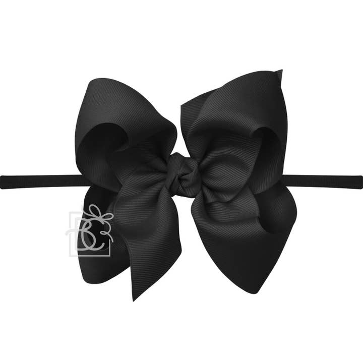 Beyond Creations, LLC - Wholesale Fashion Headband - Kids - 1/4" NYLON PANTYHOSE HEADBAND W/SIGNATURE GROSGRAIN BOW129