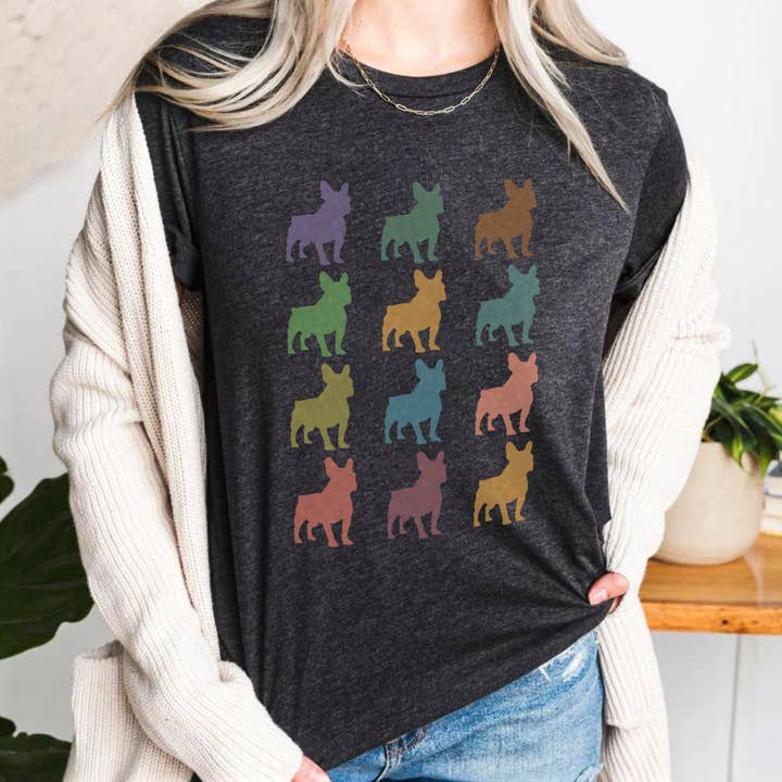 Vivtrek - Wholesale Screen Printed T-Shirt - Women's - French Bulldog Shirt Cute Funny Dog Lover Vintage Tee 50