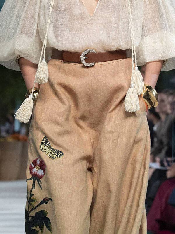 KHAKI Højtaljede løse bukser med blomsterprint og lommer for engroshandel på Faire7