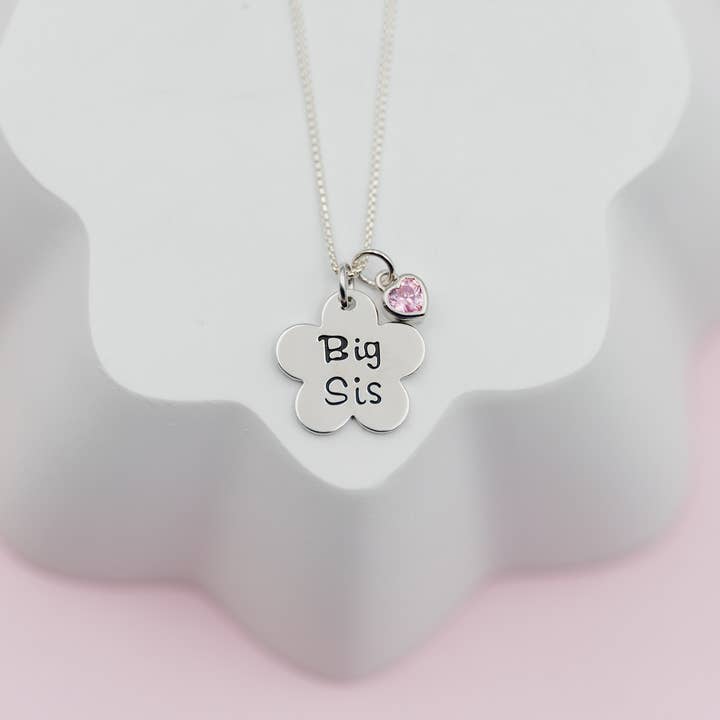 Sterling Silver Big Sis Daisy Necklace for Girls and Sisters for wholesale by Cherished Moments