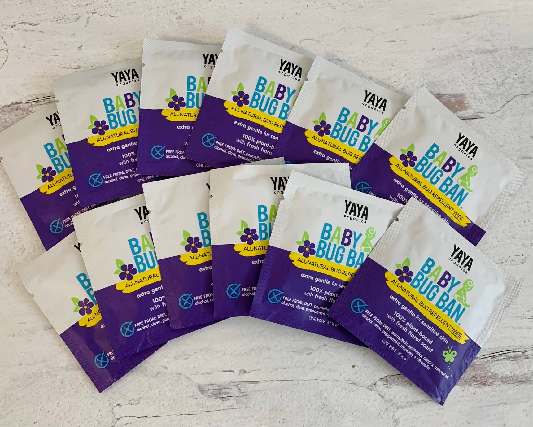 YAYA Organics - Wholesale Insect Repellent - Baby Bug Ban Wipes - 12 pack pouch4