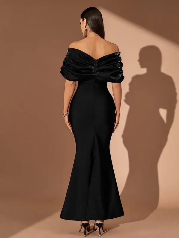 Black Off-Shoulder Crystal Bandage Fishtail  Elegant Evening Gown. for wholesale on Faire2