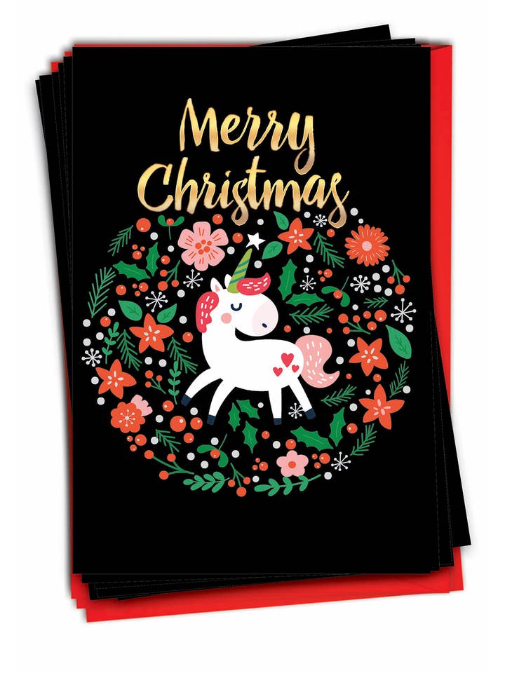 Box of 12 Christmas Card - Holiday Unicorn for wholesale by NobleWorks