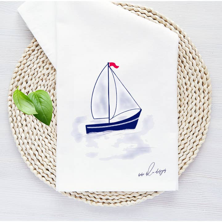 Sailboat Tea Towel, Lake House Gift, Nautical Gift, Fun Gift for wholesale by Bebe Blu Designs, LLC