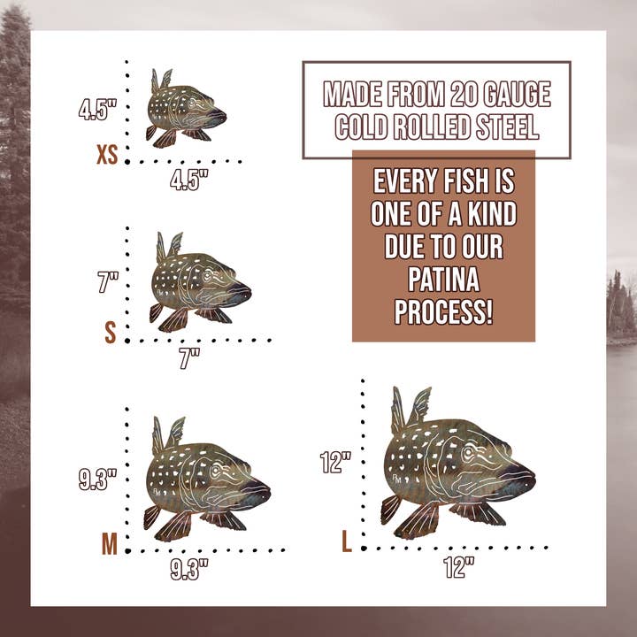 Rustic Metalz - Wholesale Wall Accent - Northern Pike Fish Wall Art Rustic Metal Fish Gift