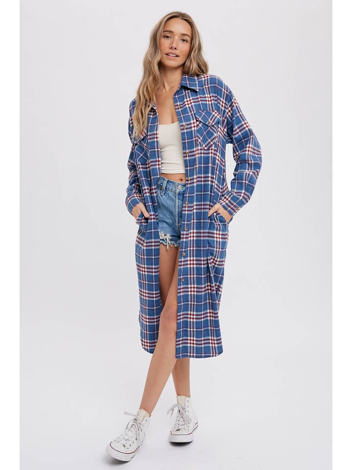 Bluivy - Wholesale Button Down Shirt - Women's - FLANNEL PLAID LONGLINE SHIRT