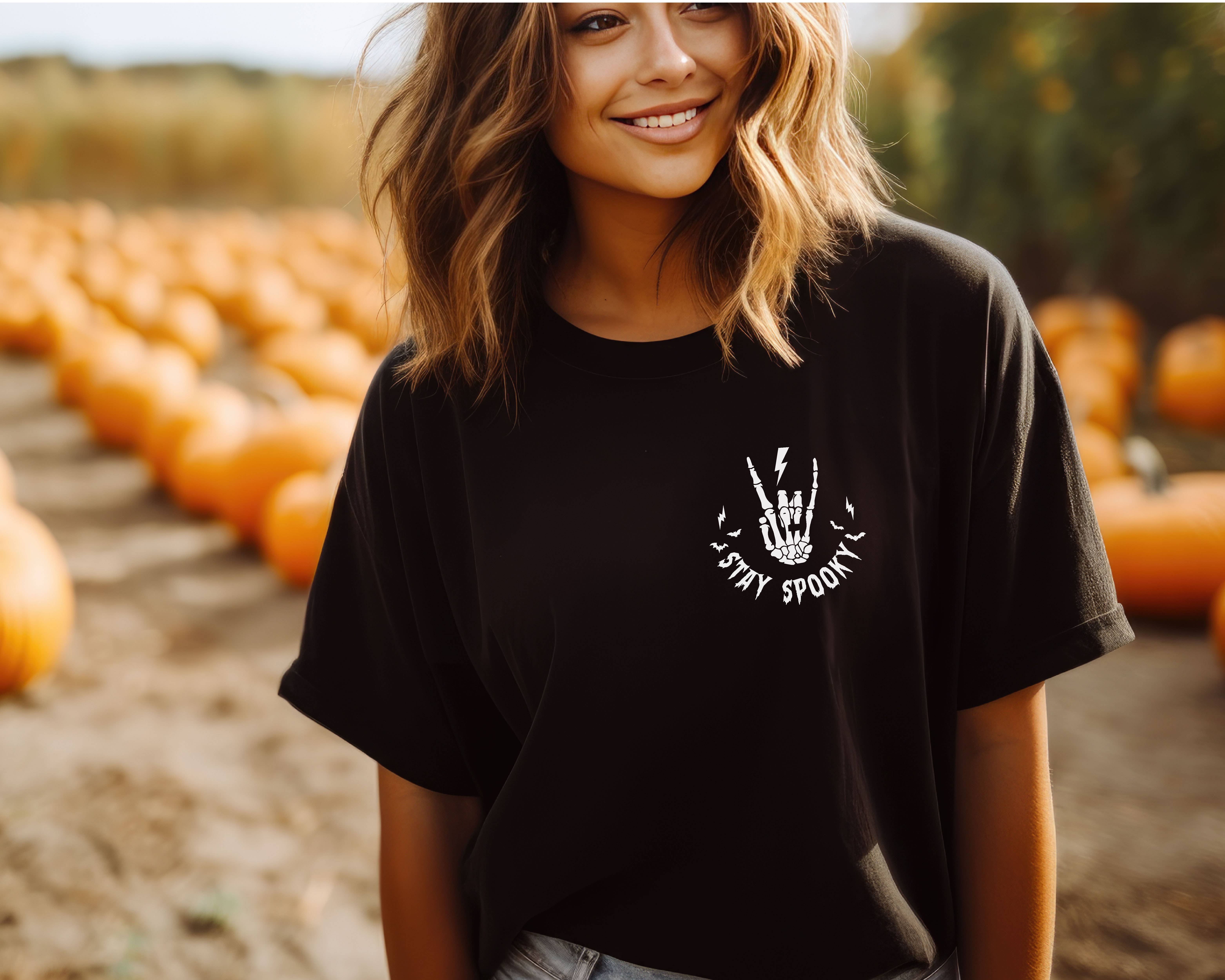 P E T I T R U E - Wholesale Screen Printed T-Shirt - Women's - Halloween Tee  T Shirt Stay Spooky3