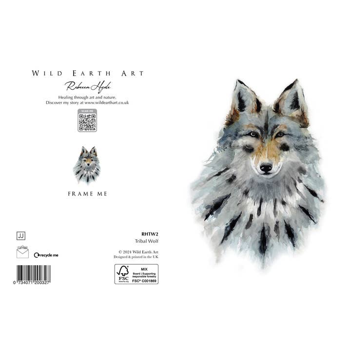 Tribal Wolf - Watercolour Painting Greeting Card for wholesale by Wild Earth Art