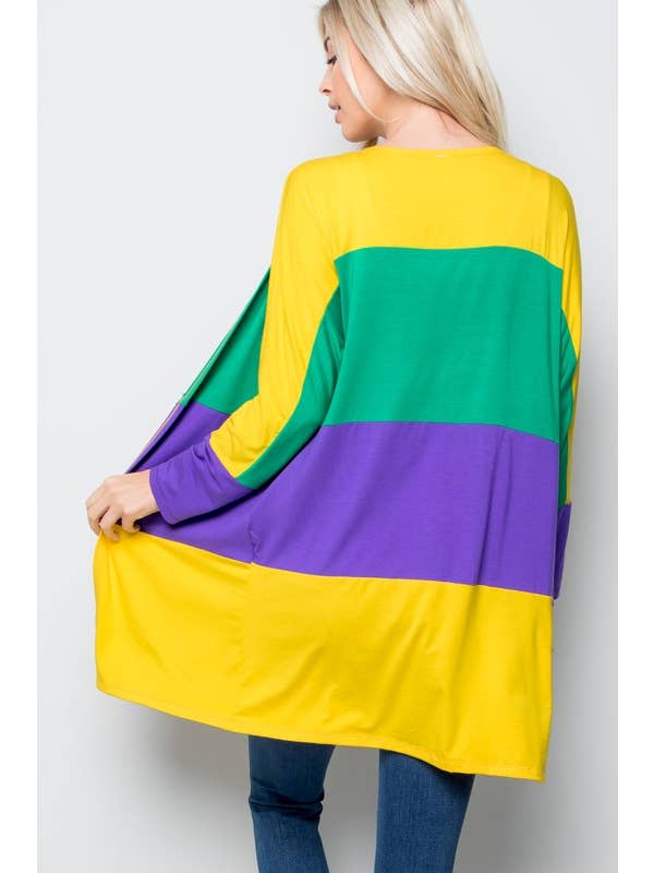 MULTI MARDI GRAS OPEN CARDIGAN for wholesale on Faire7