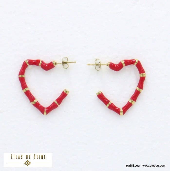 Lilas de Seine - Wholesale Hoop Earrings - Enamel steel heart half creole earrings 03220294