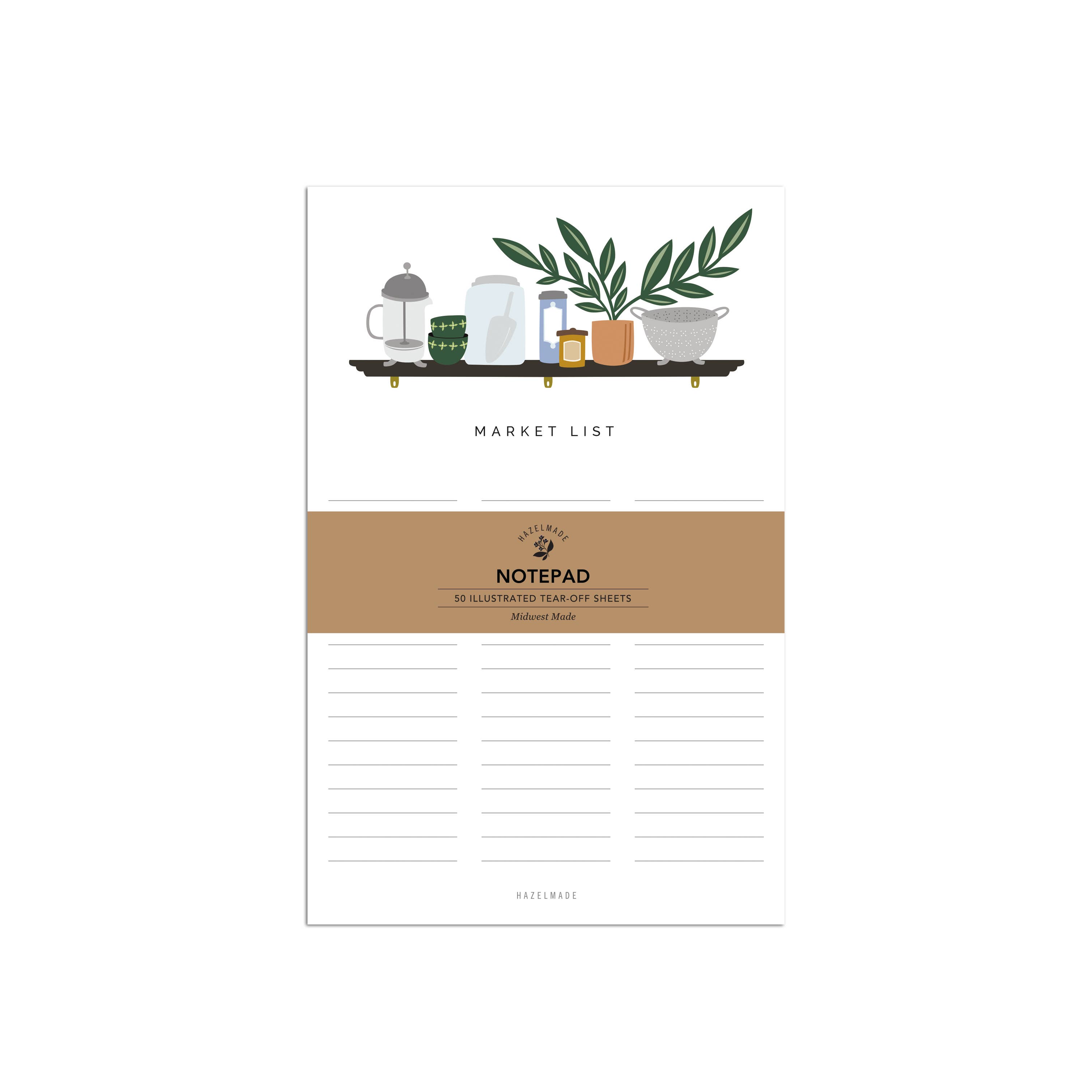 HAZELMADE® Tea Towels + Gifts - Wholesale Notepad - "Market List" Kitchen Shelf Notepad / Large / 5.5" x 8.5"2