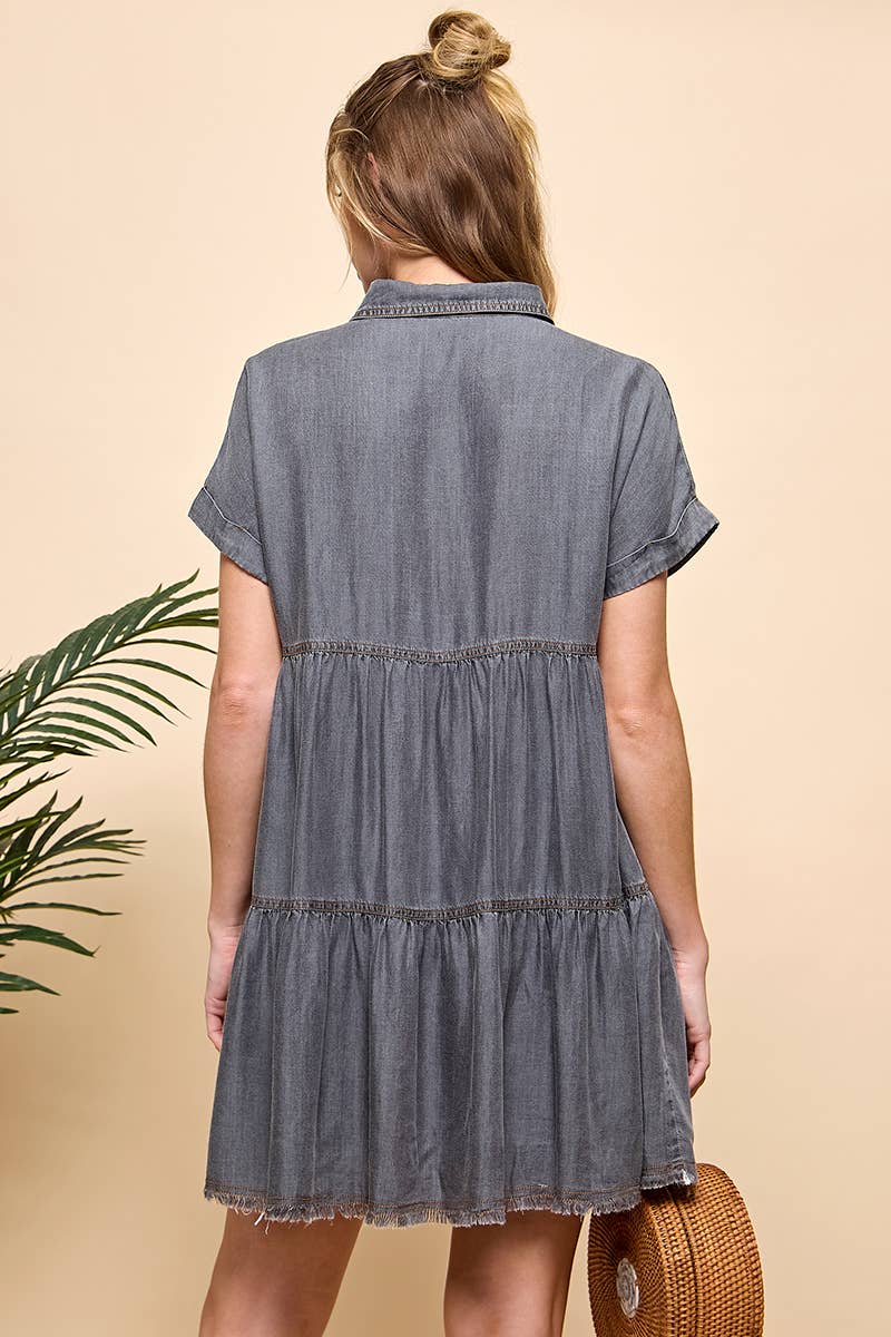 TIERED BUTTON DOWN DENIM DRESS for wholesale on Faire10