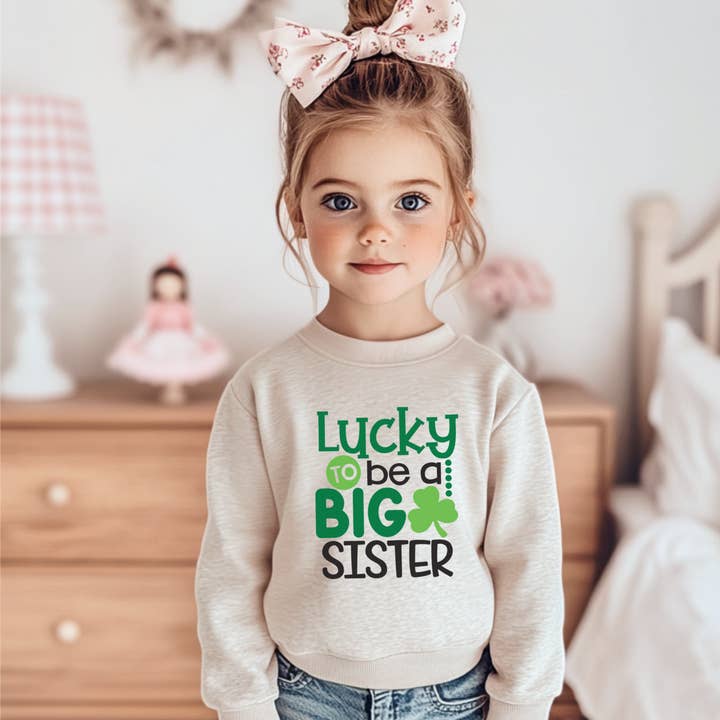 Lucky to be a Big Sister St. Patrick's Kids Sweatshirt for wholesale by Bump & Beyond Designs