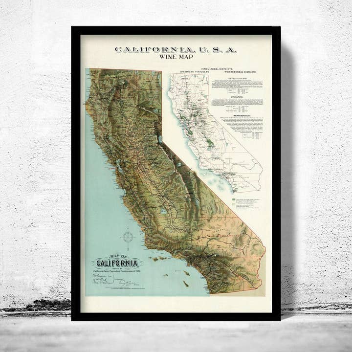 Old Map of California Wine Map 1900 Vintage Map | Vintage Map Wall Art Print for wholesale by OldCityPrints - Old Maps and Posters