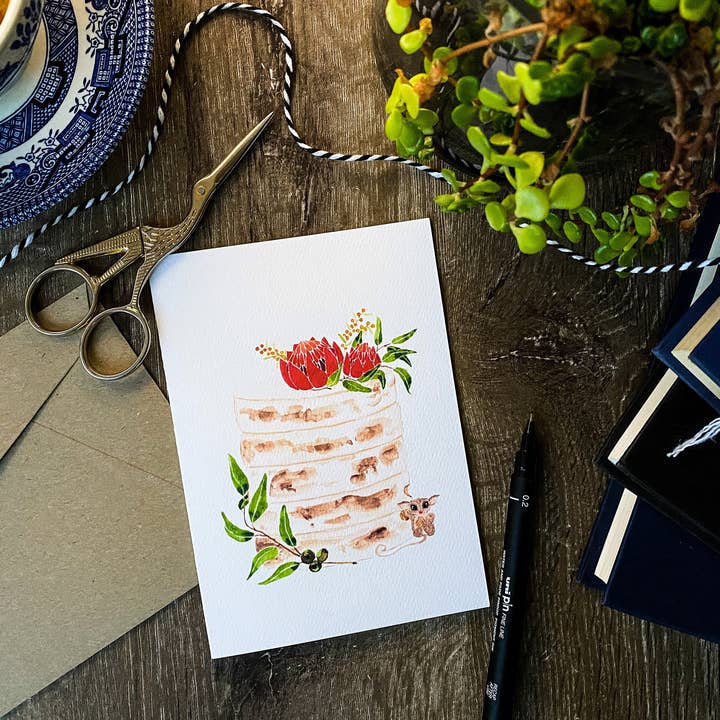 The Wattle Studio - Wholesale Birthday Card - Pygmy Possum and Cake Birthday Card