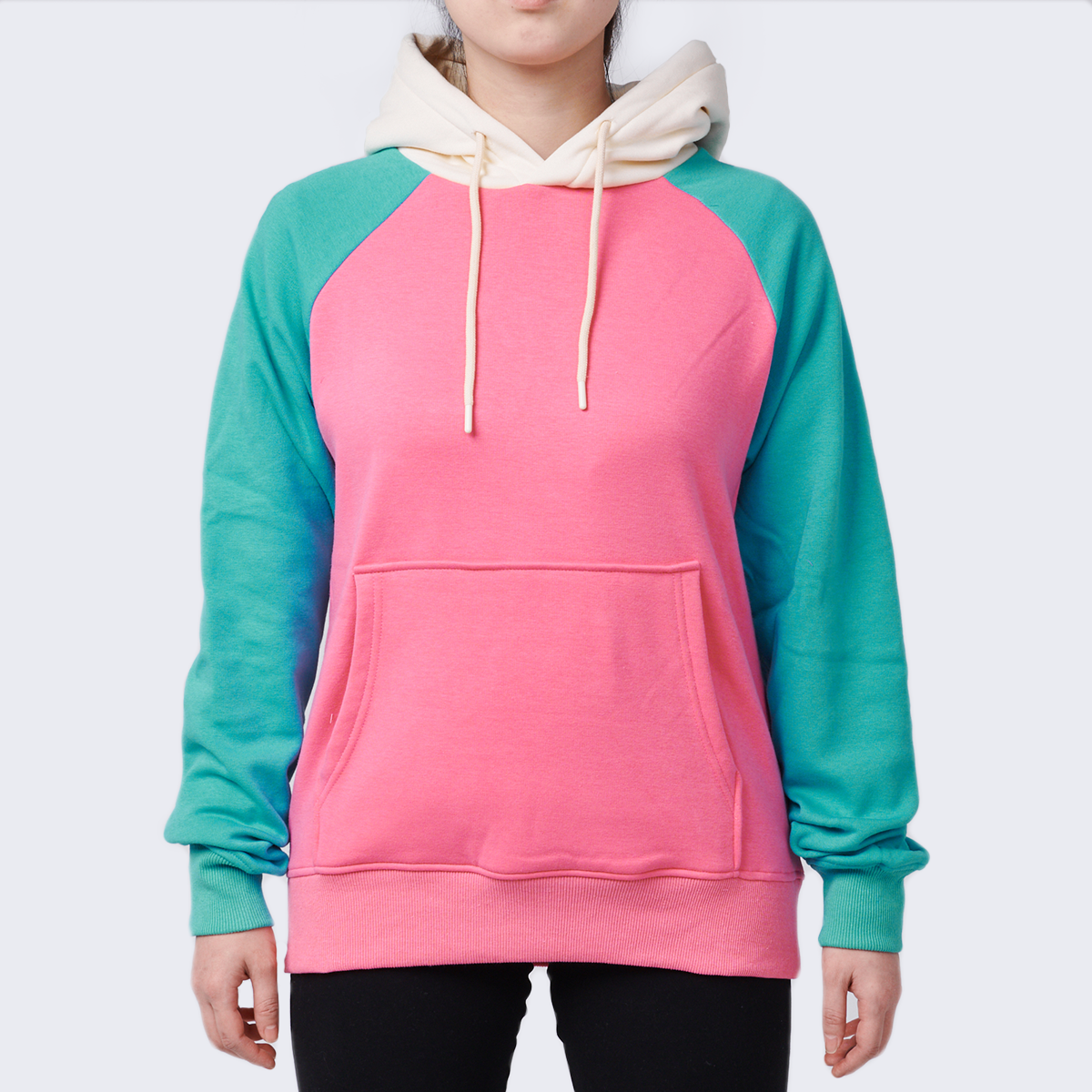 Spark Paws - Wholesale Hoodie - Women's - Pink Turquoise Cream Color Block Human Hoodie1