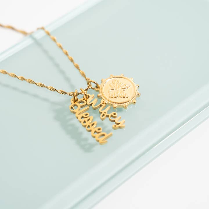 WJW - Wholesale Individual Charm/Pendant - 18K Gold PVD Stainless Steel Blessed Charm3