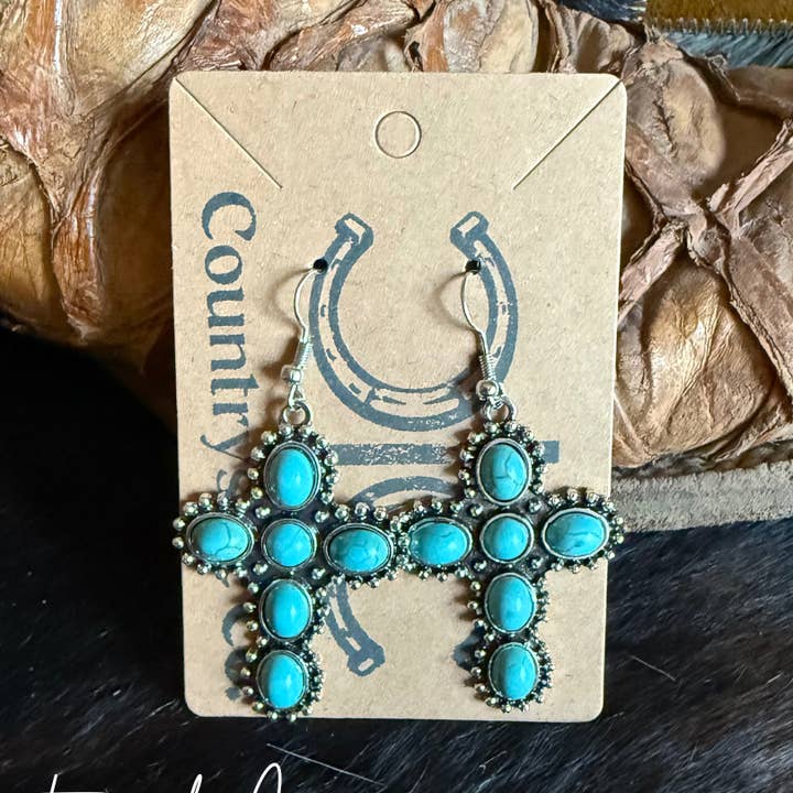 Texas Western Cowhide Bags and More – Großhandel Ohrstecker – Kreuz-Türkis-Hängeohrring0