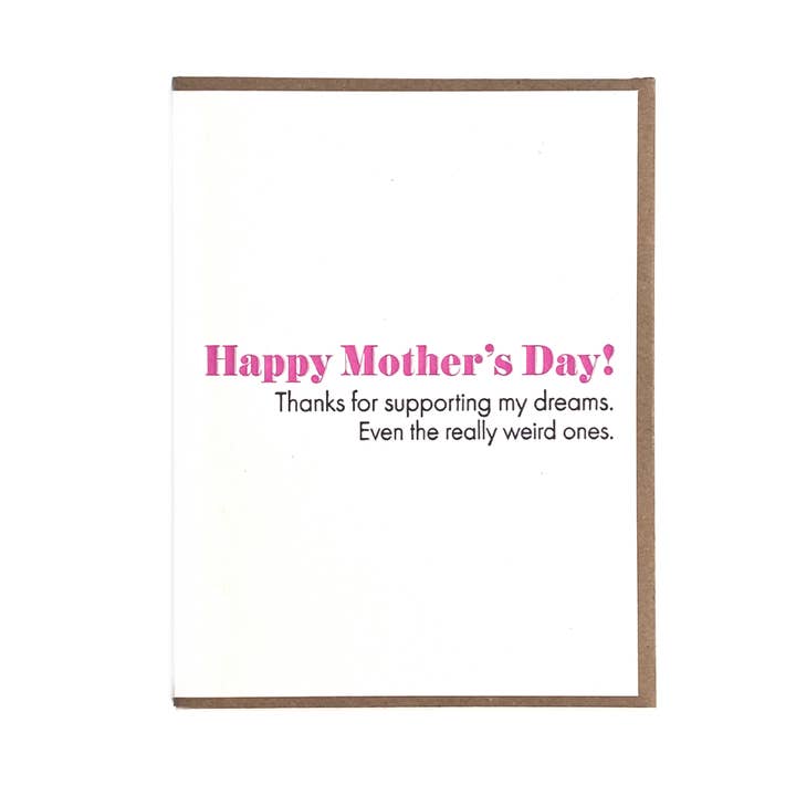 Weird Dreams Mother's Day Greeting Card for wholesale by Lady Pilot Letterpress
