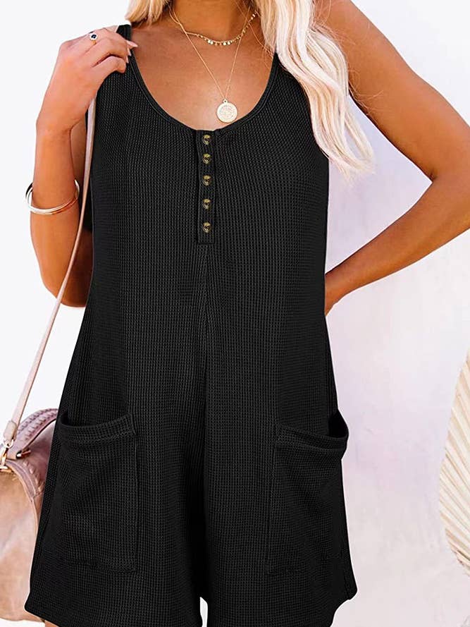 UNISHE - Venta al por mayor Peto - Mujer - Mameluco sin mangas con botones y bolsillos ZZKF7292