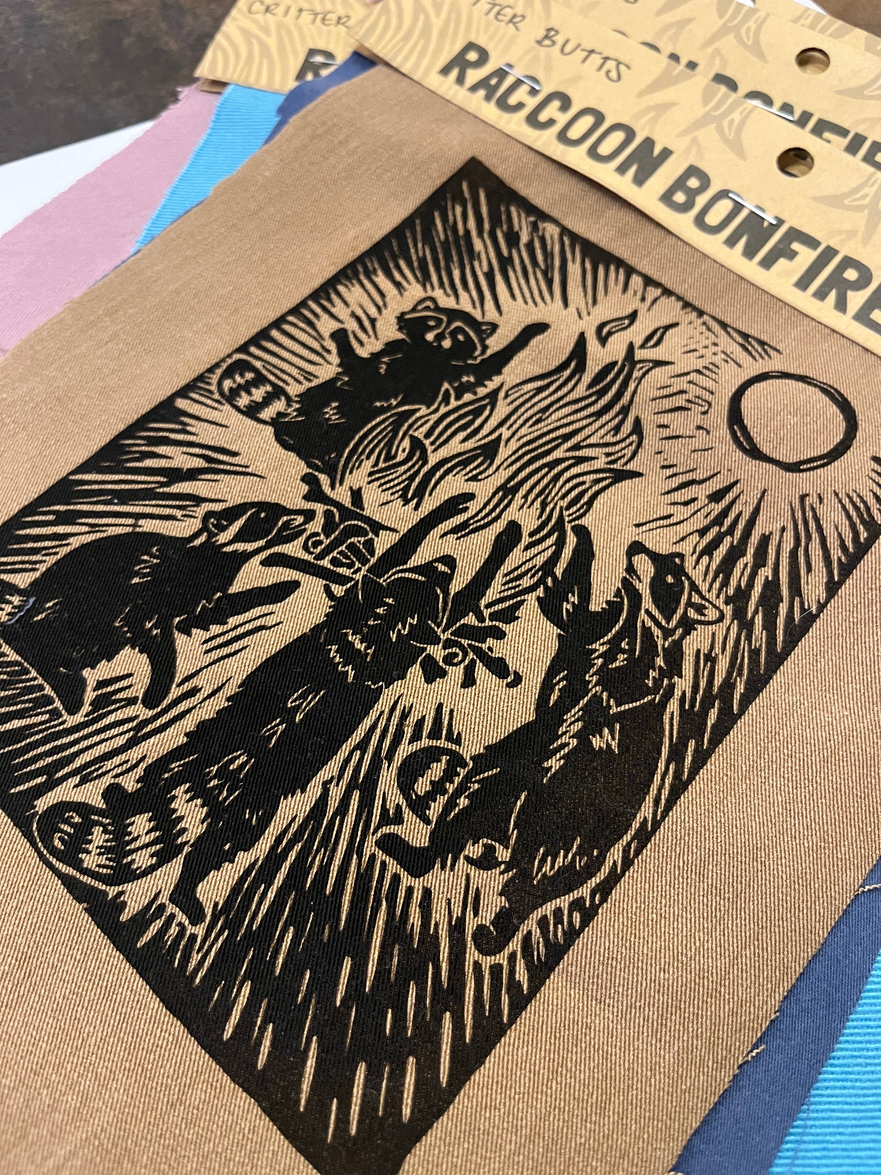 Critter Butts - Wholesale Patch - Raccoon Bonfire Patch - Screen print on thrifted denim6