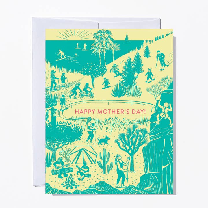 Outdoor Adventure Mom Hiking Camping Mother's Day Card for wholesale by Ruby Sneakers Studio