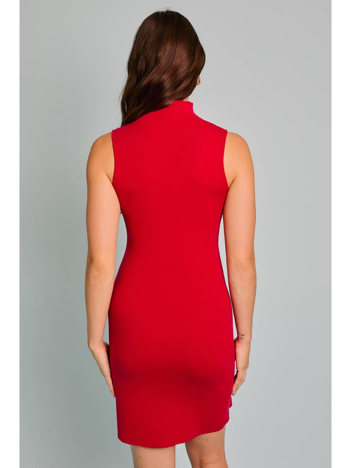 LE LIS - Wholesale Dress - Women's - MOCK NECK SLEEVELESS SLIT KNIT DRESS