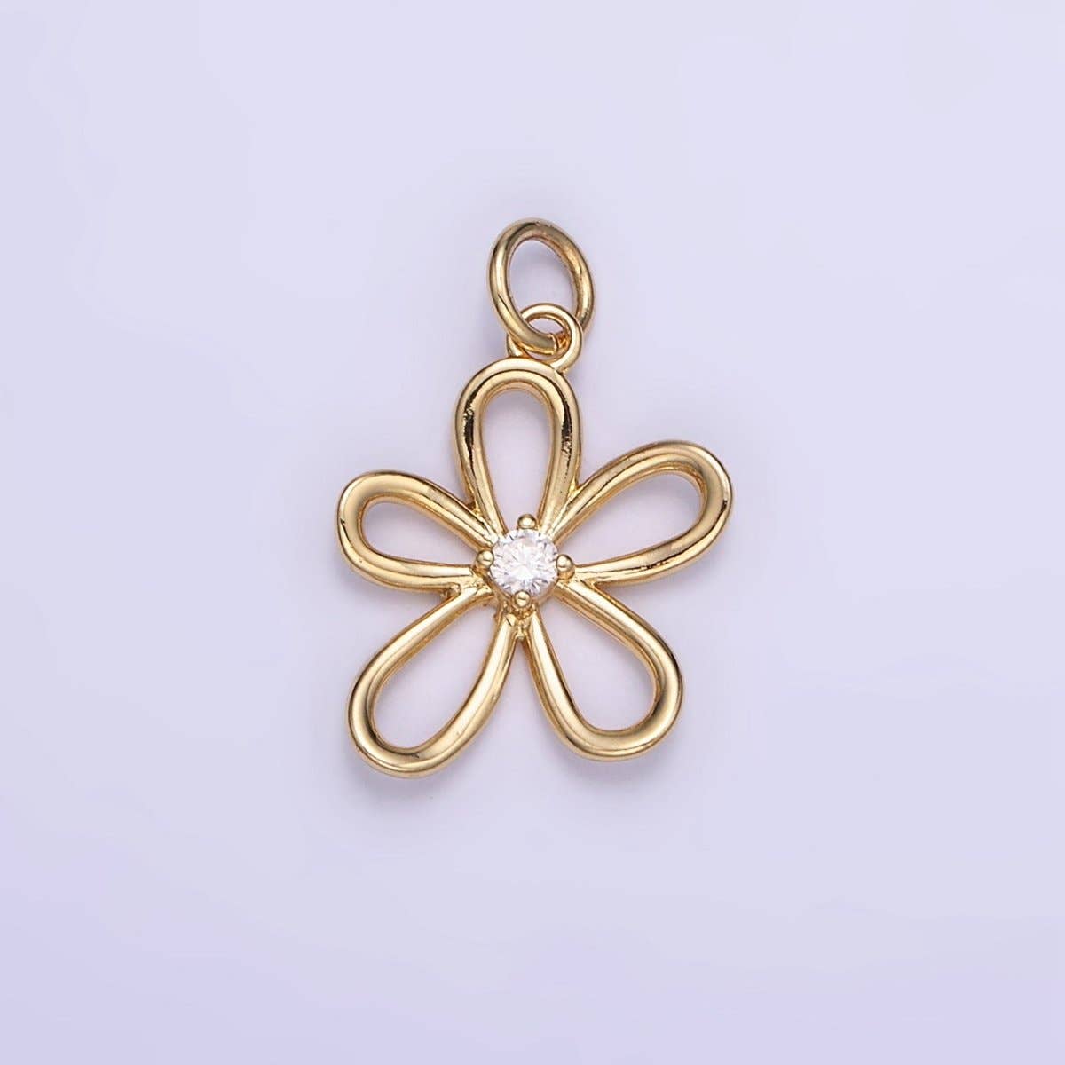 Aim Eternal - Wholesale Individual Charm/Pendant - 14K Gold Filled CZ Open Flower Outline Charm | D257