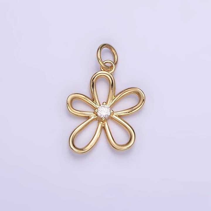 14K Gold Filled CZ Open Flower Outline Charm | D257 for wholesale by Aim Eternal