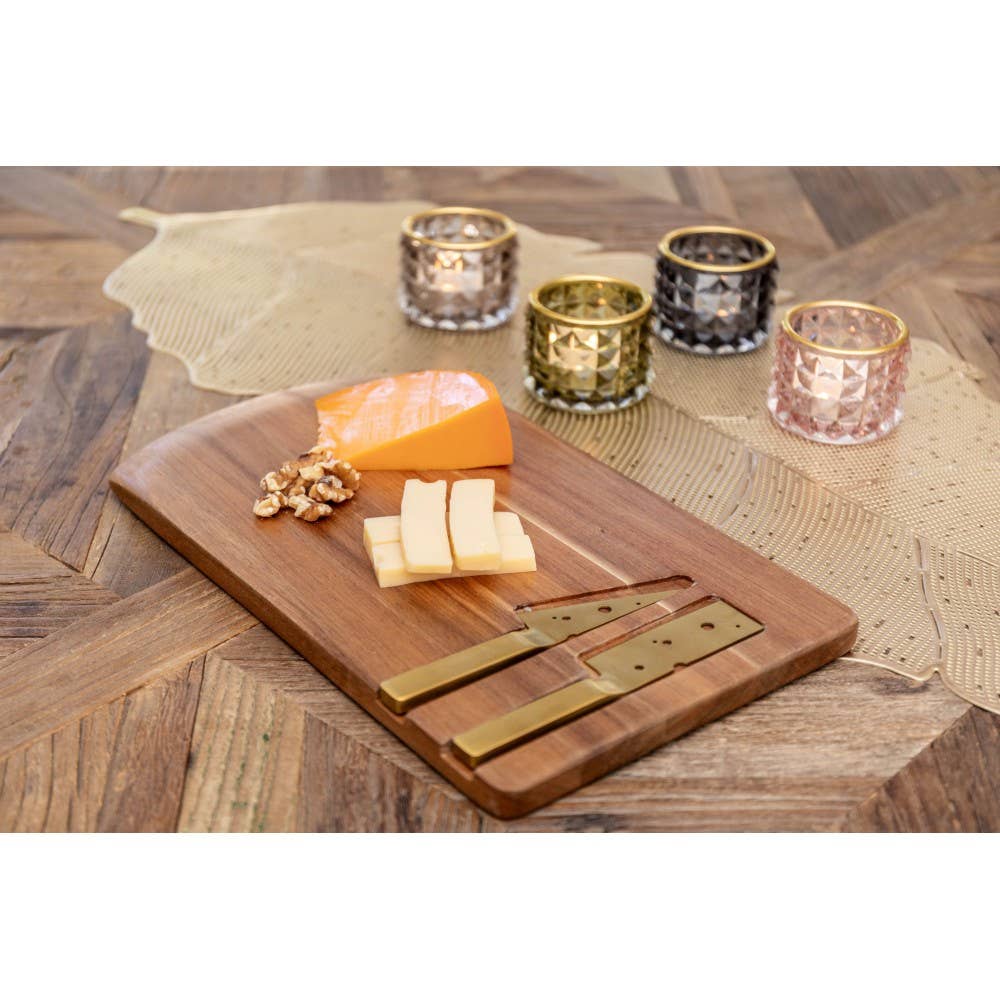 AULICA - Wholesale Cheese Board - Wooden cheese platter with 2 knives2
