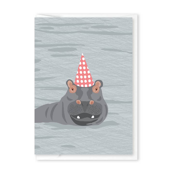 Modern Printed Matter - Wholesale Birthday Card - Hippo Party Hat Folded Enclosure