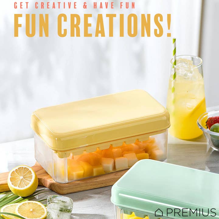 ShopBobbys - Wholesale Ice tray/mould - PREMIUS 2 Tray Ice Cube Tray with Container and Scoop, Yellow-Clear3