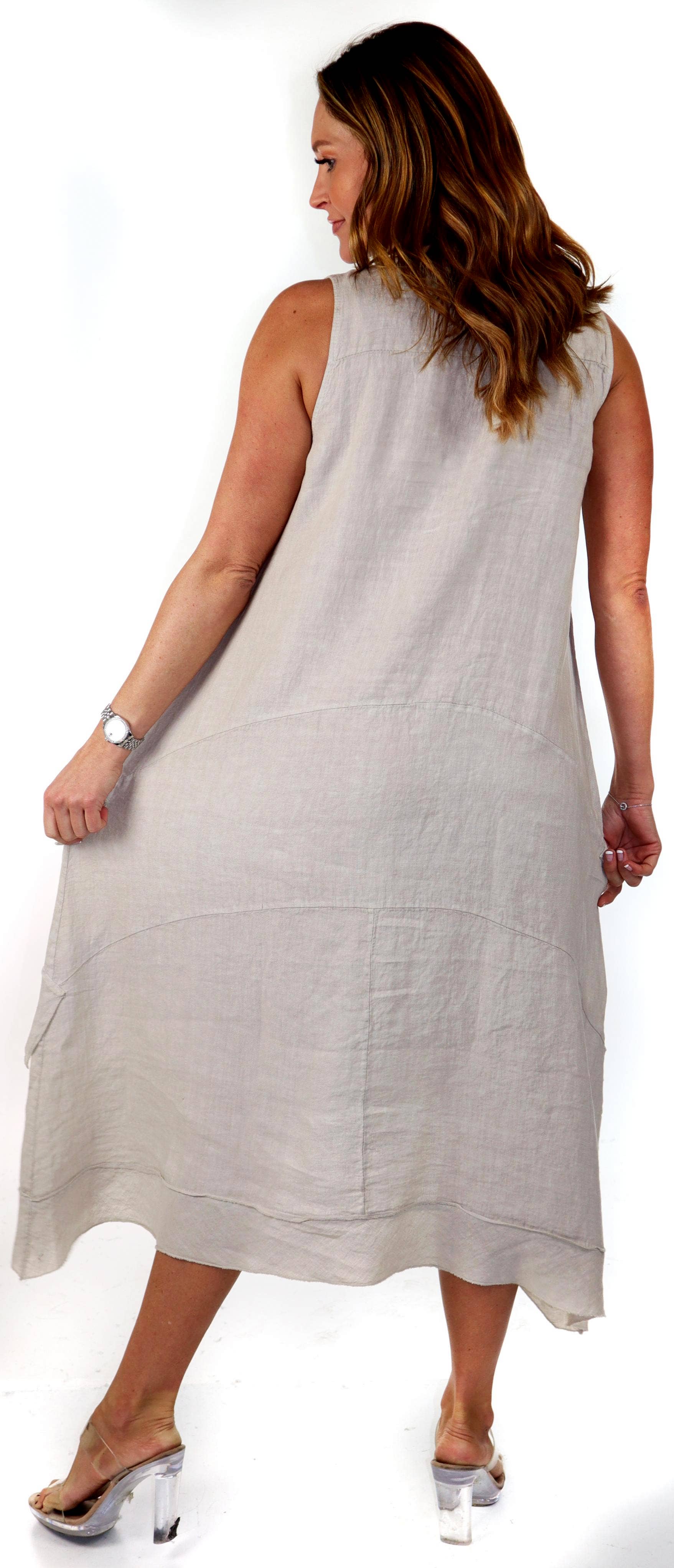 LINEN AND GAUZE - Wholesale Dress - Women's - Layered and Artsy, pure linen Asymmetrical Summer dress1