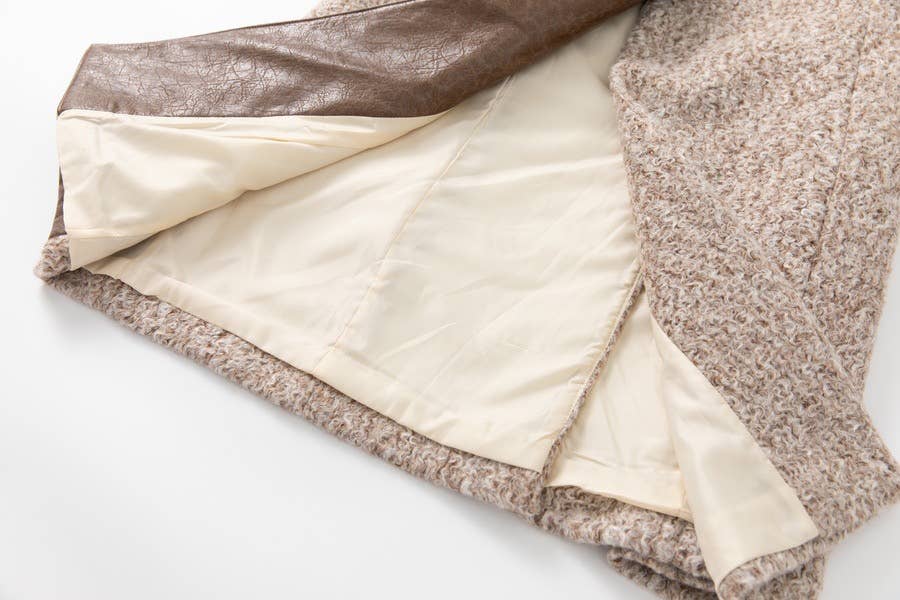 Color as pictures CT82L Women's Long Winter Coat with Wool & PU Leather for wholesale on Faire7