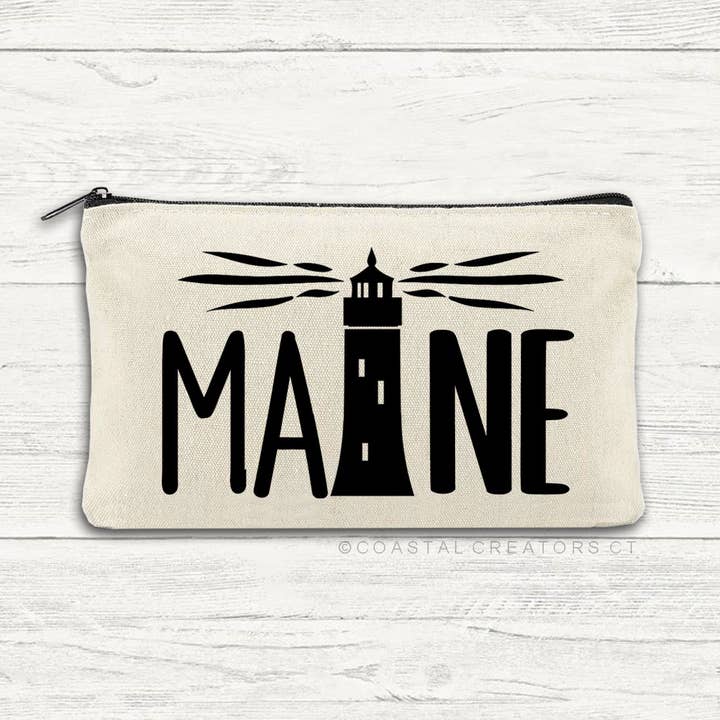 Maine Lighthouse Multi-Use Canvas Zipper Bag for wholesale by Coastal Creators of Connecticut