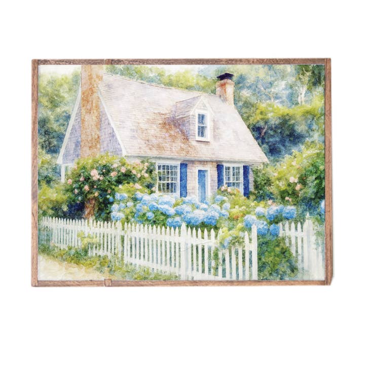 House With Blue Hydrangea Flower Wooden Wall Art for wholesale by Rustic Marlin Personalized Home Decor