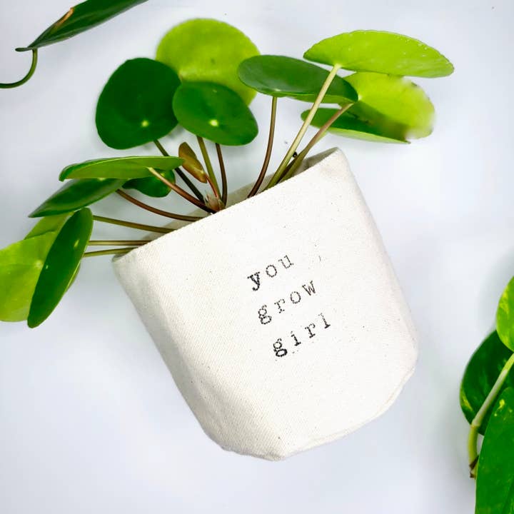 You grow girl Canvas Plant Pot Cover for wholesale by Leaf and Root Co.